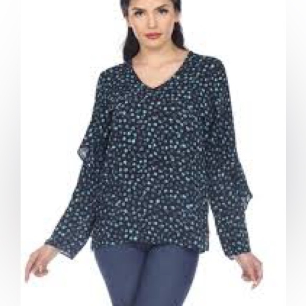 Joseph Ribkoff long sleeve blouse. Mini floral print. Size 8. Black and blue